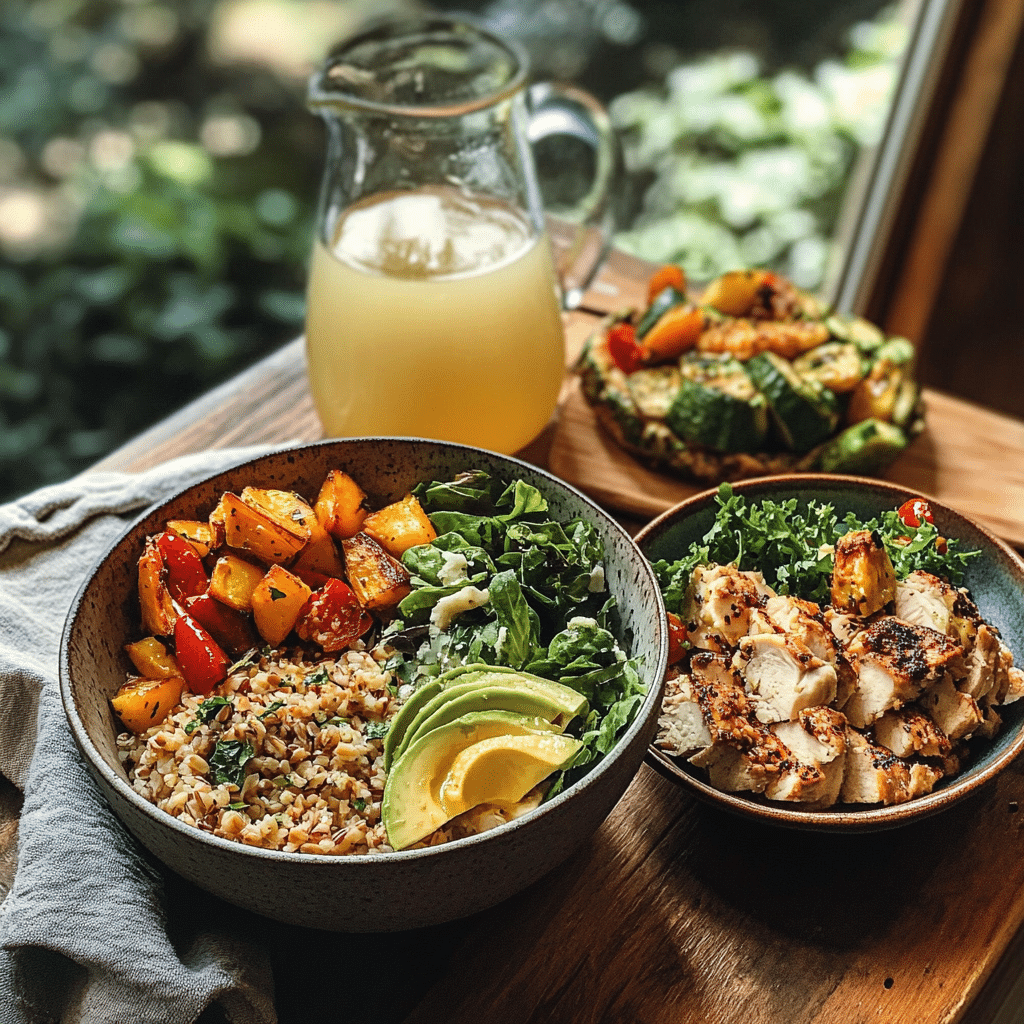 Wholesome Lunch Spread – healthy meals served on a wooden lunch table