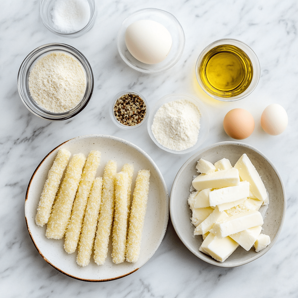 Crispy Homemade Air Fryer Mozzarella Sticks Recipe Unveiled 10 Ingredients for air fryer mozzarella sticks laid out