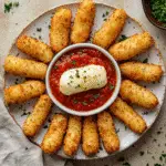 Crispy Homemade Air Fryer Mozzarella Sticks Recipe Unveiled 9 Air fryer mozzarella stick being dipped in marinara sauce