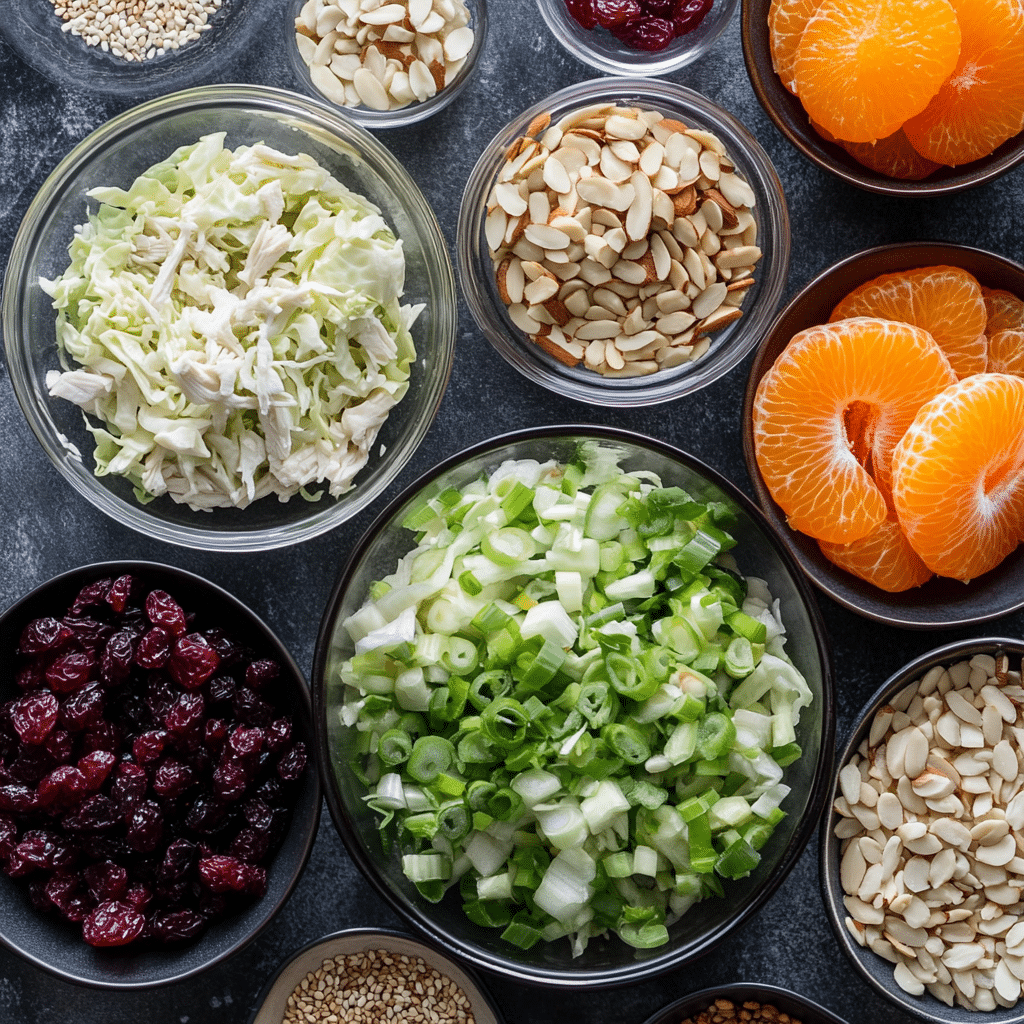 Deliciously Refreshing Asian Chicken Cranberry Salad Recipe Guide 10 Ingredients for Asian chicken cranberry salad laid out