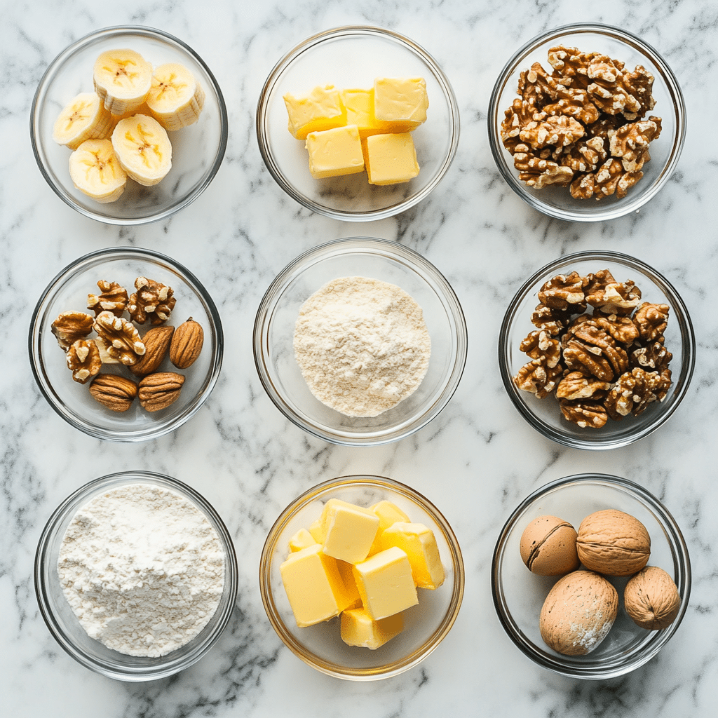 Discover the Ultimate Banana Bread Recipe for Perfectly Moist Results 10 Ingredients for banana bread laid out on a counter