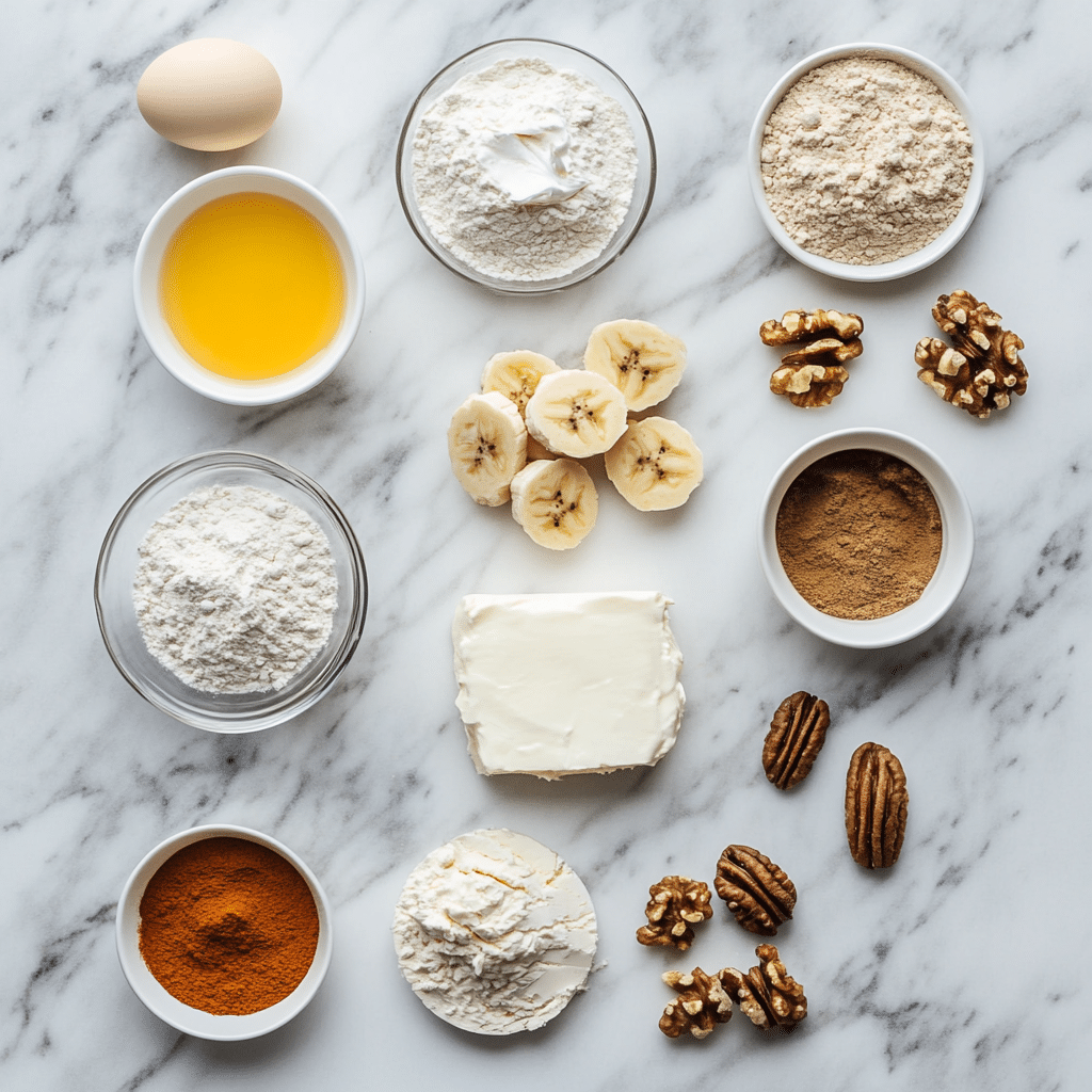 Indulge in This Decadent Heavenly Banana Walnut Cream Cake Recipe 6 Ingredients for Banana Walnut Cream Cake on marble counter