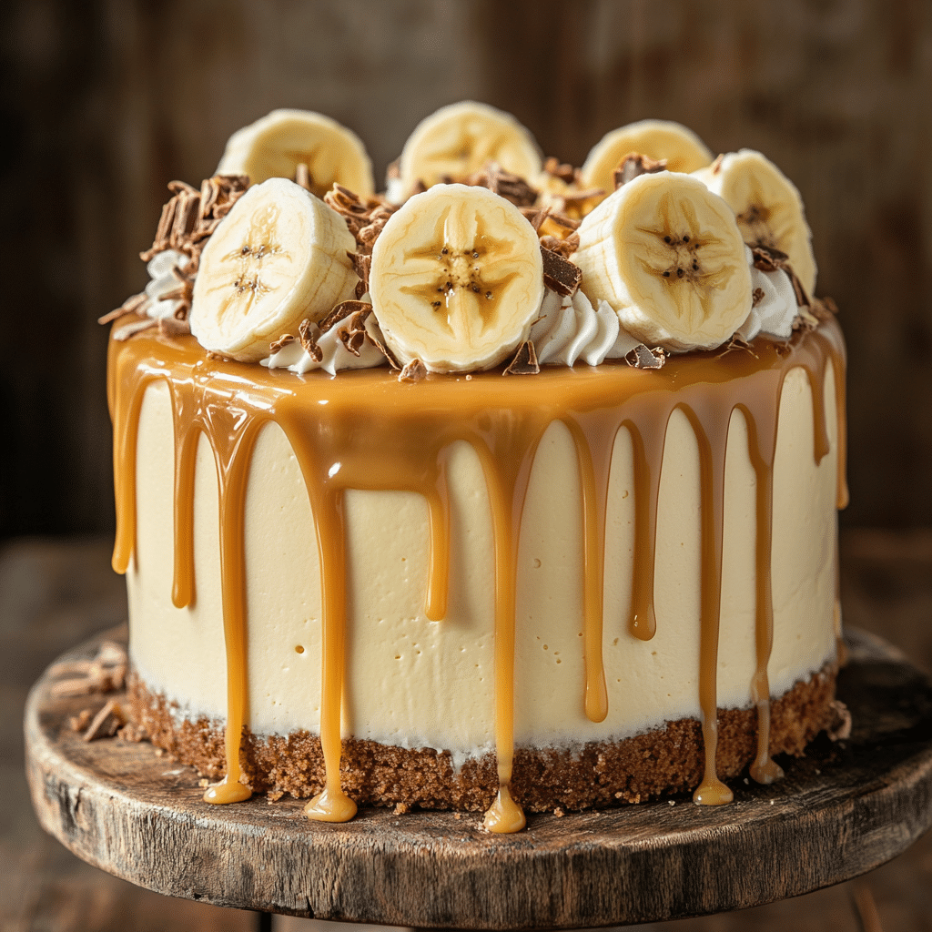 Banana white chocolate caramel cake with drizzled caramel