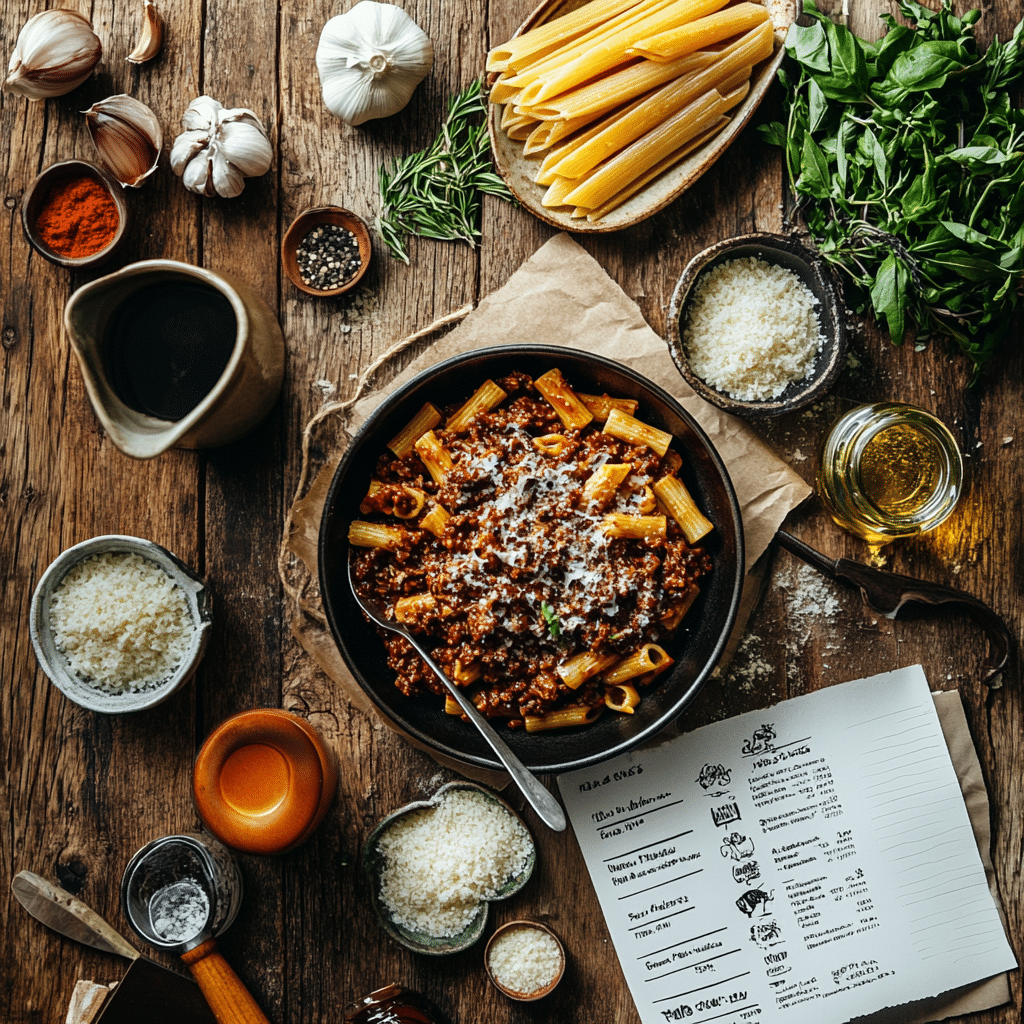 Irresistible Beef Ragu Pasta Recipe for a Delicious Italian Dinner 12 Recipe card for Beef Ragu Pasta with ingredients and icons