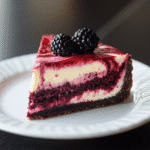 Irresistible Blackberry Red Velvet Cheesecake Recipe for Dessert Lovers 9 Slice of Blackberry Red Velvet Cheesecake with visible swirl