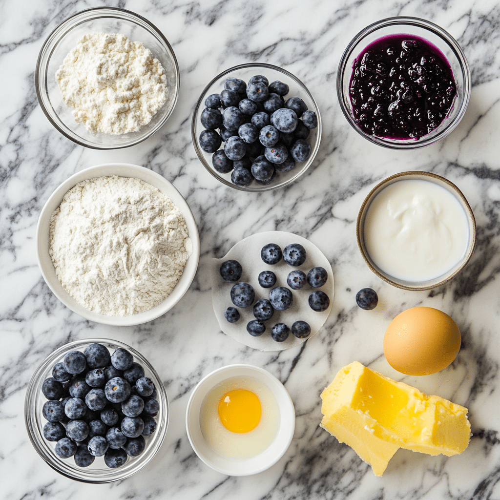 Irresistible Blueberry Cheesecake Rolls Recipe for Dessert Lovers 6 Ingredients laid out for Blueberry Cheesecake Rolls