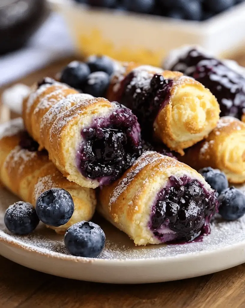 Blueberry Cheesecake Rolls baked golden with blueberry swirls