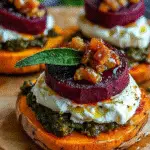 Savor the Flavors: Burrata and Beet Sweet Potato Stacks Recipe 3 Burrata and beet sweet potato stack with balsamic glaze