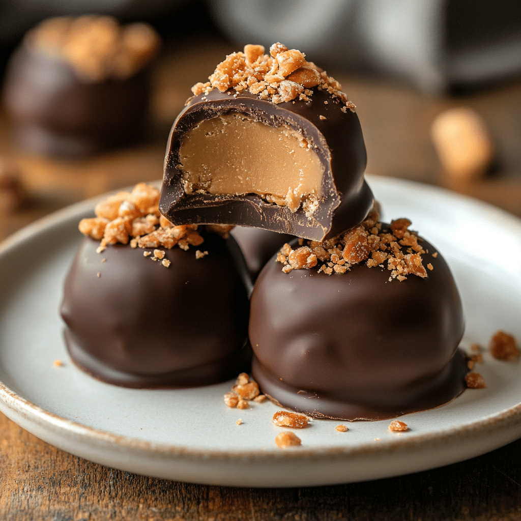Butterfinger Peanut Butter Bombs stacked with chocolate coating