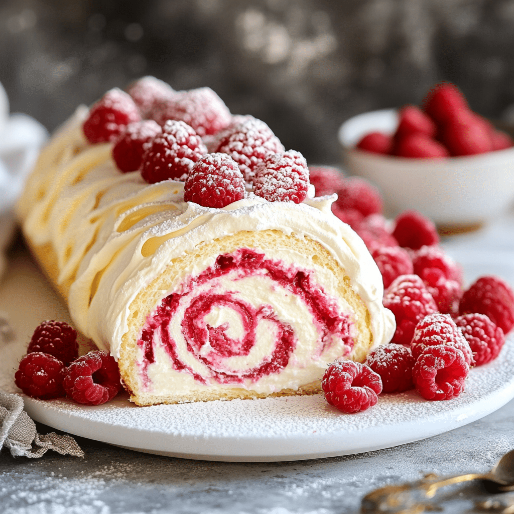 Irresistible Cheesecake and Raspberry Meringue Roulade Dessert Recipe 6 Cheesecake and Raspberry Meringue Roulade recipe card and dessert