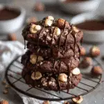 Irresistible Chocolate Hazelnut Crunch Cookies Perfect for Every Sweet Tooth 5 Plated Chocolate Hazelnut Crunch Cookies with a glass of milk