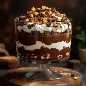 Chocolate Overload Trifle in a glass bowl