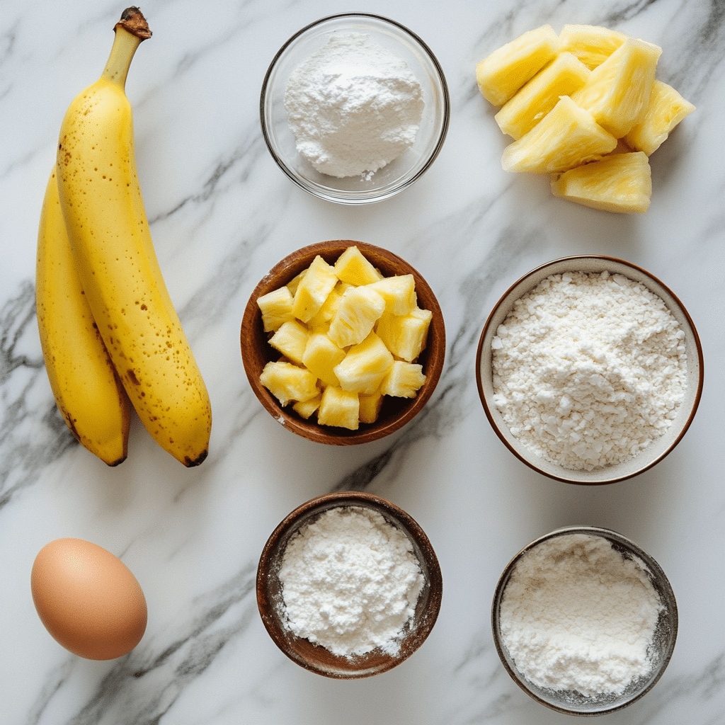 Irresistible Coconut Pineapple Banana Bread Recipe for Tropical Bliss 10 Coconut Pineapple Banana Bread ingredients laid out