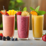 Deliciously Refreshing: How to Make Creamy Fruit Smoothies 9 Trio of Creamy Fruit Smoothies with fresh garnish