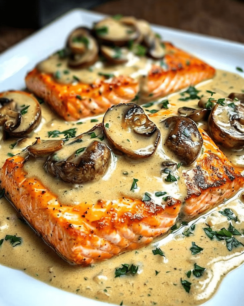 creamy garlic mushroom salmon