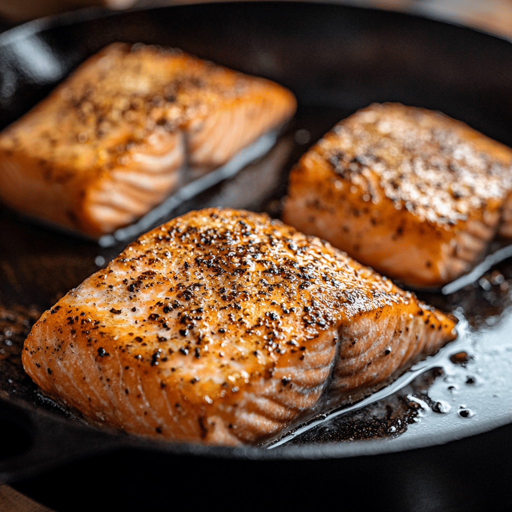 Creamy Garlic Mushroom Salmon Recipe – Rich, Easy & Elegant 11 Searing salmon fillets for creamy garlic mushroom salmon