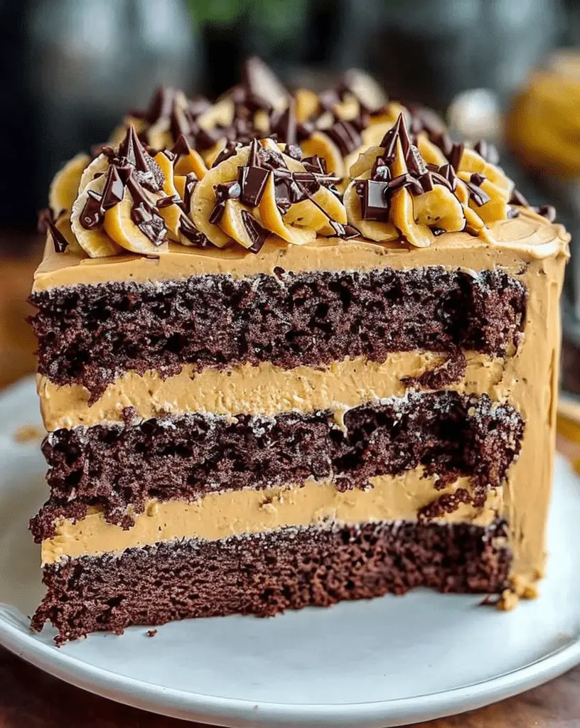 Double Chocolate Banana Layer Cake with glossy frosting