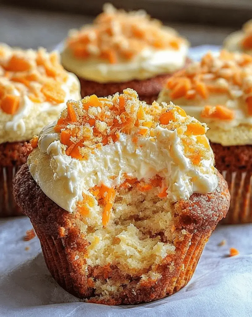 Carrot Cream Cheese Cupcakes with frosting and walnuts