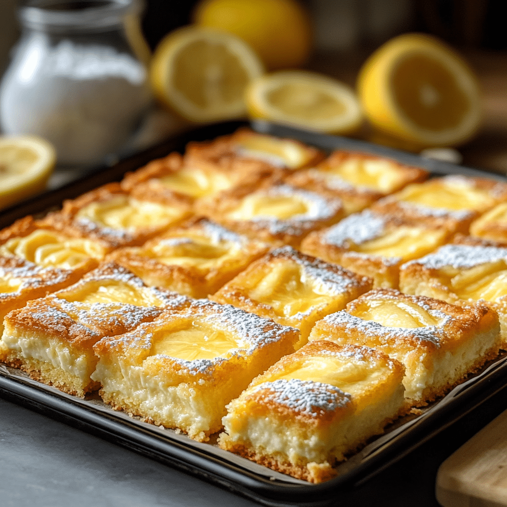 Irresistible Lemon Cheesecake Cake Bars: A Sweet and Tangy Delight 12 Lemon Cheesecake Cake Bars recipe card beside sliced bars