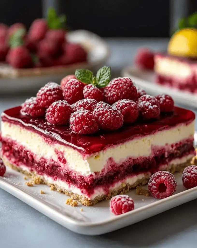 Fresh Raspberry Tiramisu with layered cream and berries
