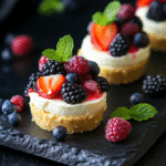 Individual servings of fruit salad cheesecake