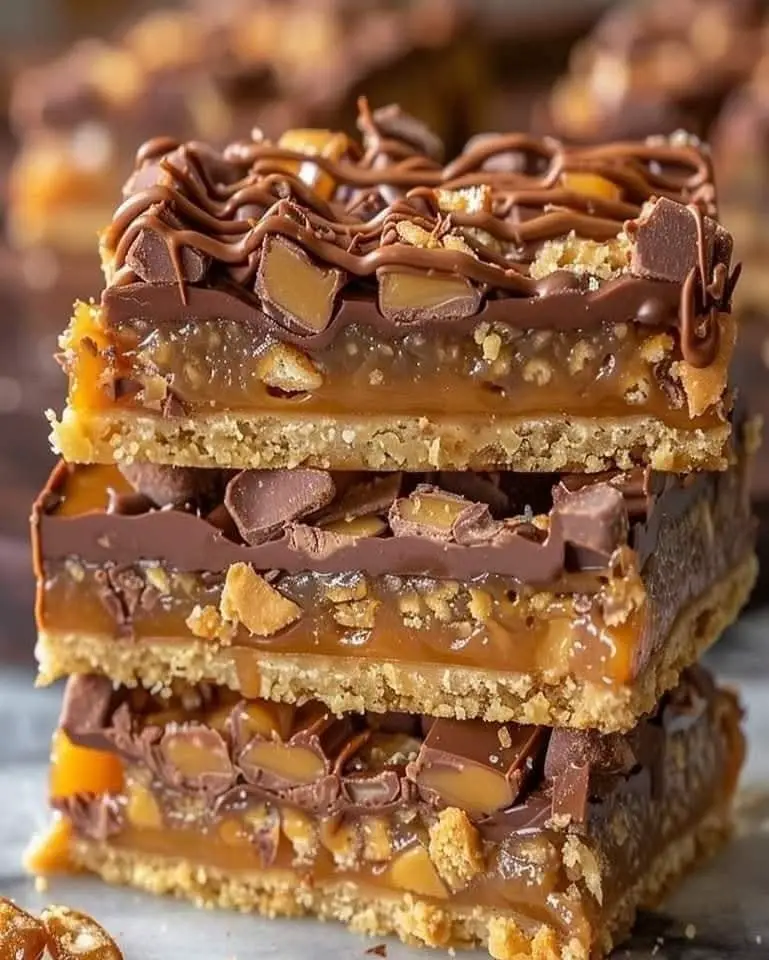gooey caramel chocolate crunch bars
