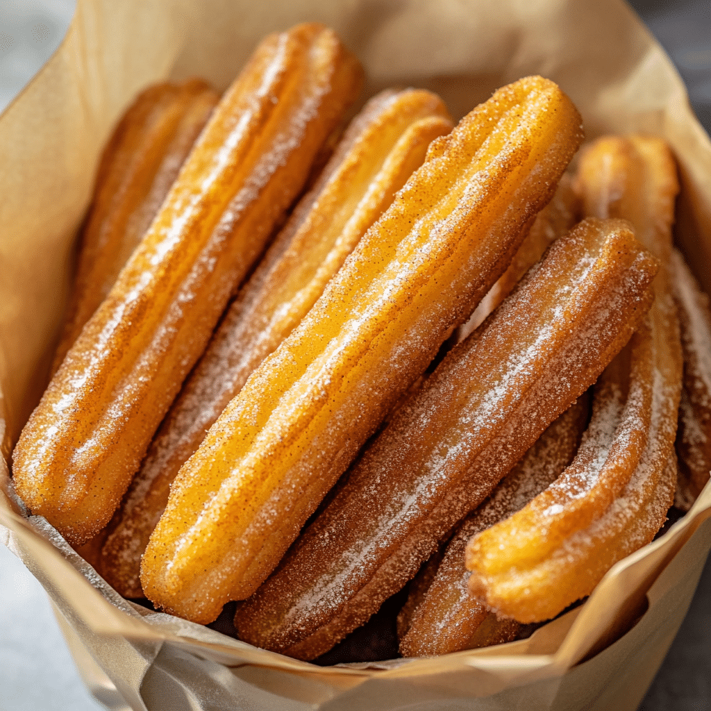 Keto Air Fryer Churros in a basket with cinnamon coating