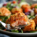 Keto Air Fryer Salmon Bites: Crispy, Low-Carb & Totally Delicious 9 Crispy Keto Air Fryer Salmon Bite on a fork