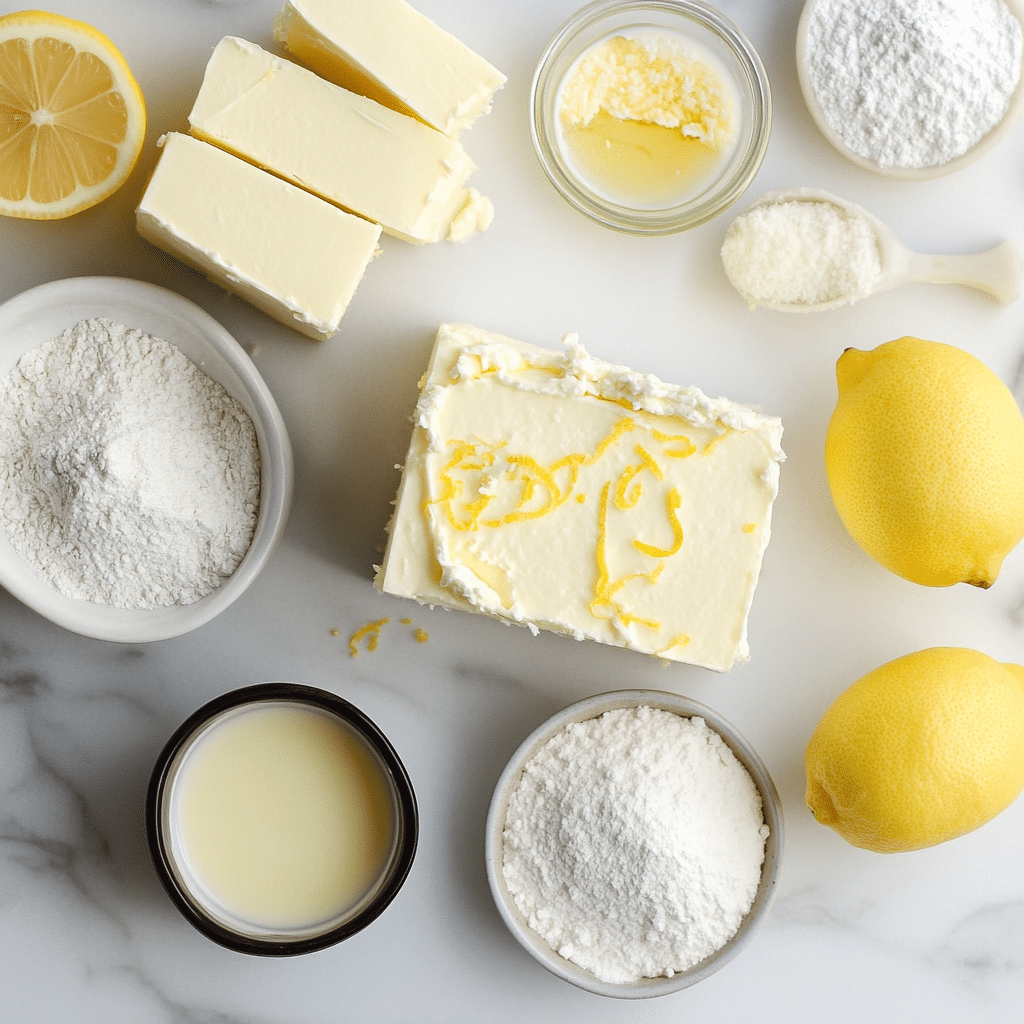 Irresistible Lemon Cheesecake Cake Bars: A Sweet and Tangy Delight 10 Ingredients for Lemon Cheesecake Cake Bars on kitchen counter