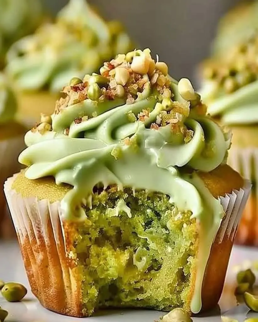 luscious pistachio cupcakes vanilla frosting