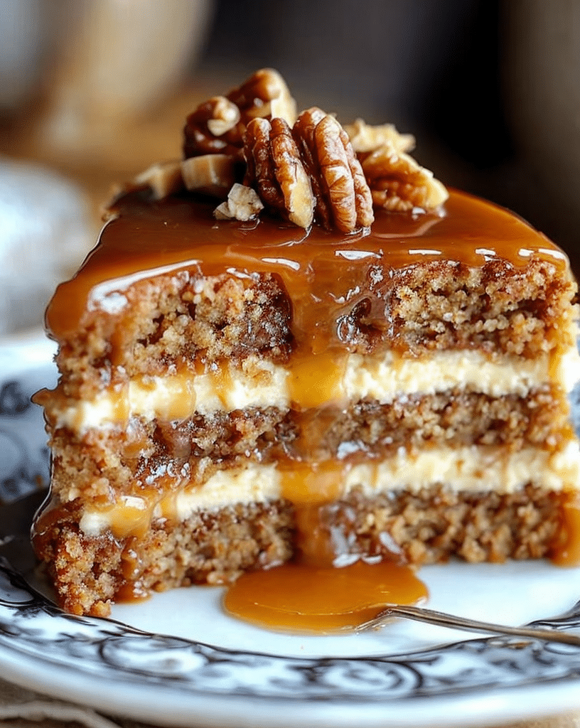 luscious walnut banana caramel cake