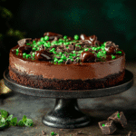 Indulge in a Decadent Mint Chocolate Fudge Cheesecake Delight 5 Slice of Mint Chocolate Fudge Cheesecake served with mint garnish