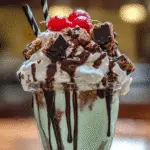 Indulge in Refreshing Mint Madness Freakshakes for Ultimate Dessert Delight 9 Close-up of Mint Madness Freakshake with dripping syrup