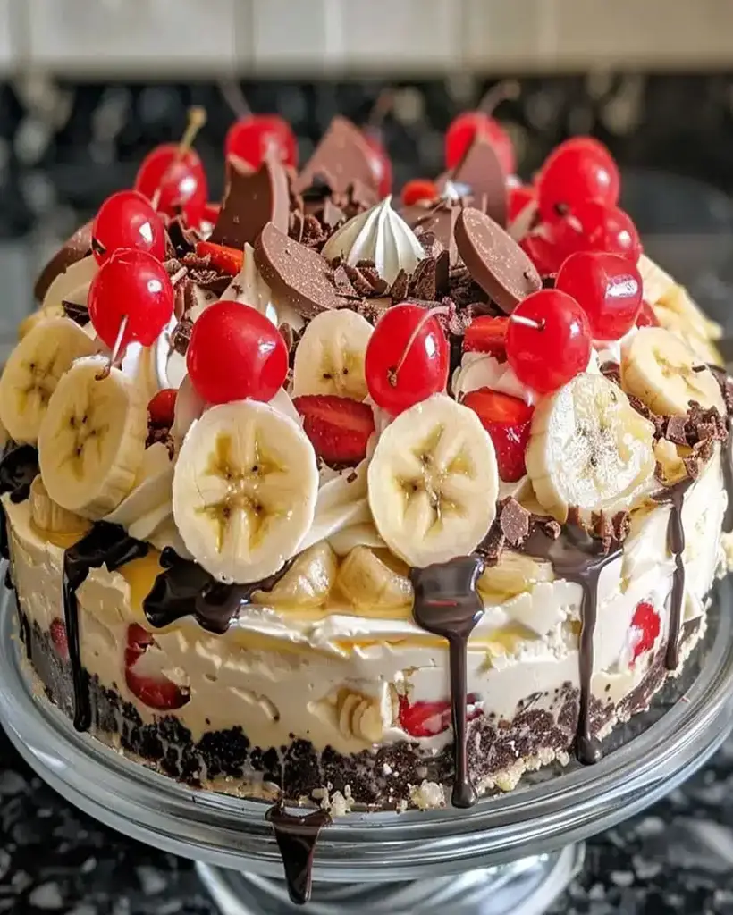 no bake banana split cheesecake