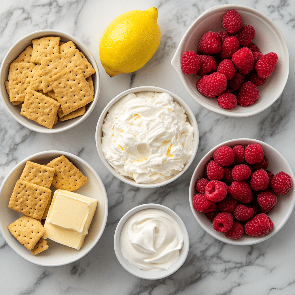 Irresistible No-Bake Lemon Raspberry Cheesecakes for Effortless Desserts 6 Fresh ingredients for no-bake lemon raspberry cheesecakes