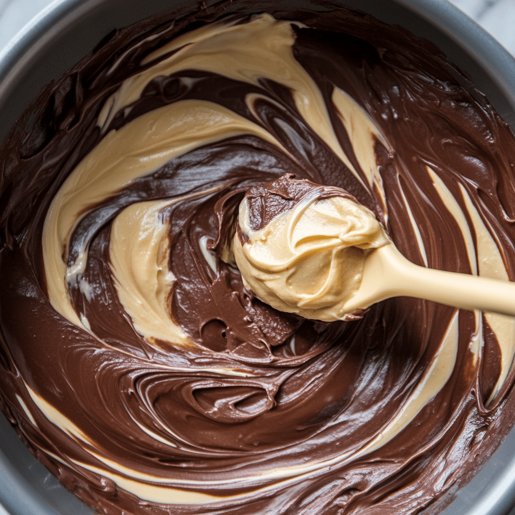 Indulge in the Ultimate Reese’s Peanut Butter Earthquake Cake Delight 12 Swirling peanut butter topping into chocolate cake batter