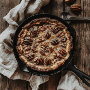 Pecan Pie Dump Cake in Cast Iron Skillet