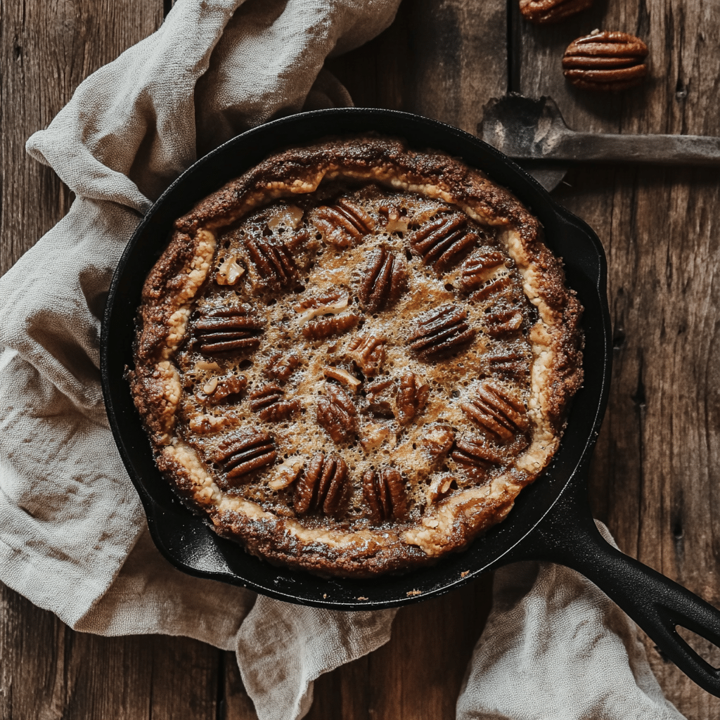 Pecan Pie Dump Cake in Cast Iron Skillet
