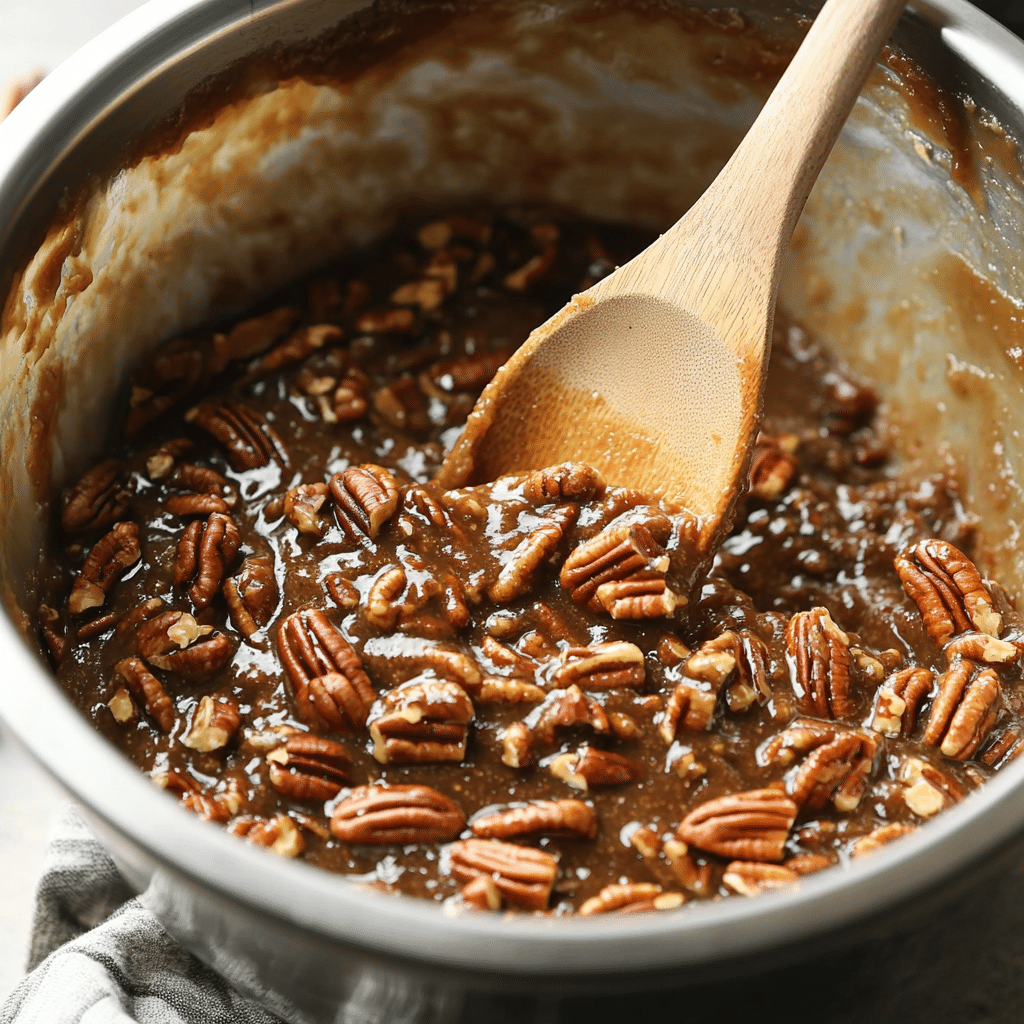 Irresistibly Easy Pecan Pie Dump Cake Recipe for Dessert Lovers 11 Pecan Pie Filling Being Mixed
