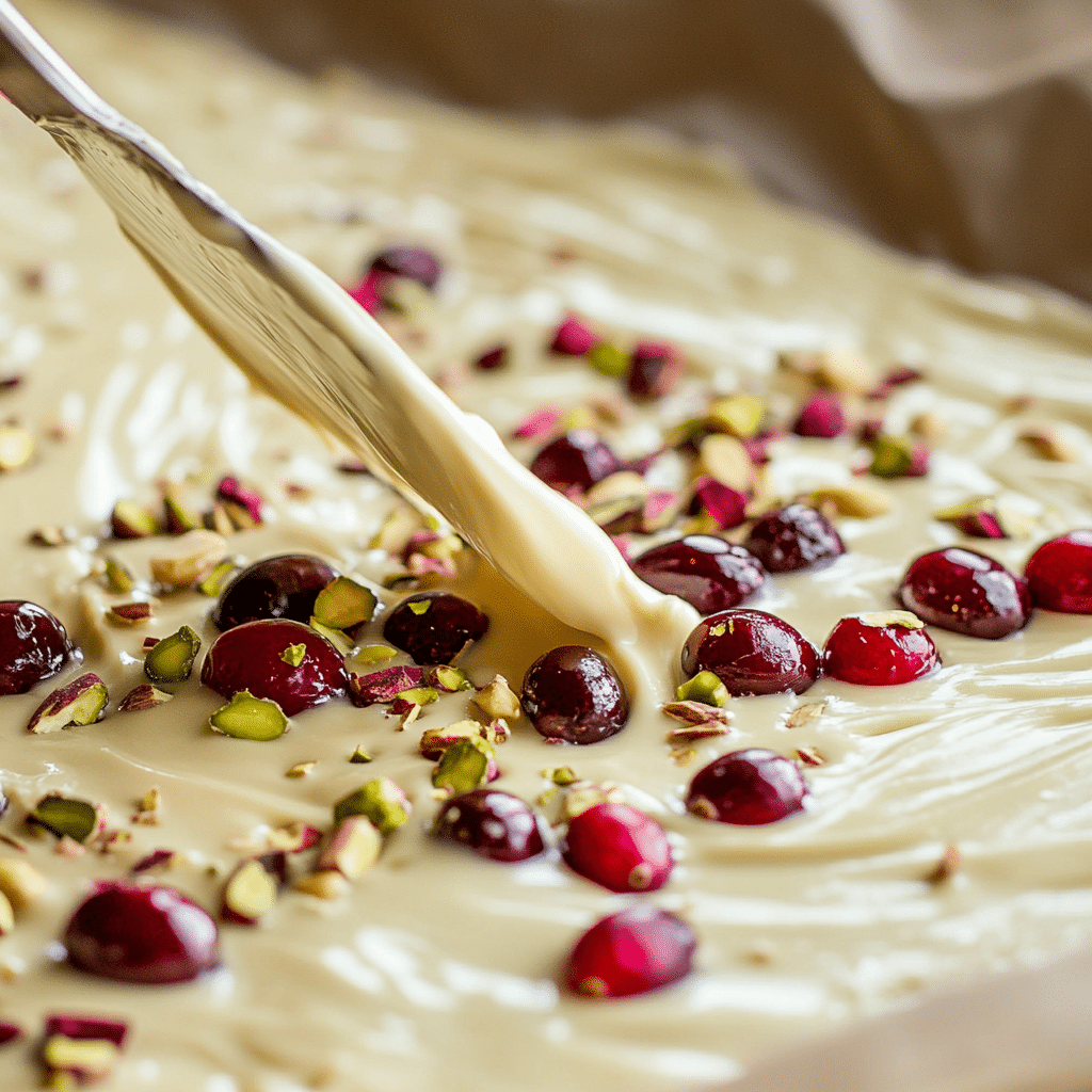Irresistible Pistachio Cranberry Bark: A Festive Holiday Delight 10 Spreading white chocolate for Pistachio Cranberry Bark