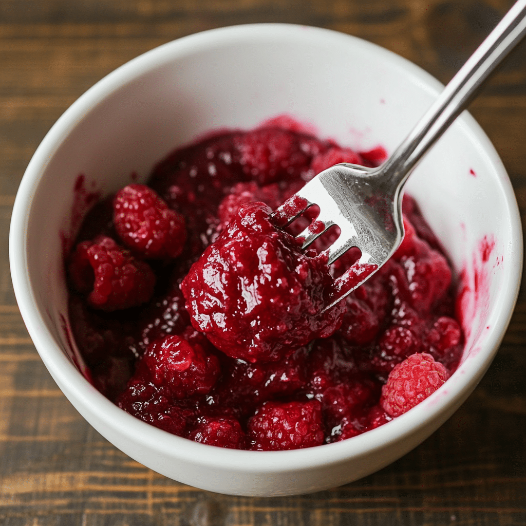 Irresistible No-Bake Raspberry Coconut Balls for a Quick Sweet Treat 11 Mashing raspberries for raspberry coconut balls