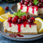 Irresistible Easy Cherry Lemon Cheesecake Recipe for Dessert Lovers 9 sliced cherry lemon cheesecake served