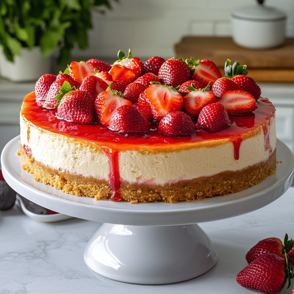 Strawberry Cheesecake with fresh strawberry topping
