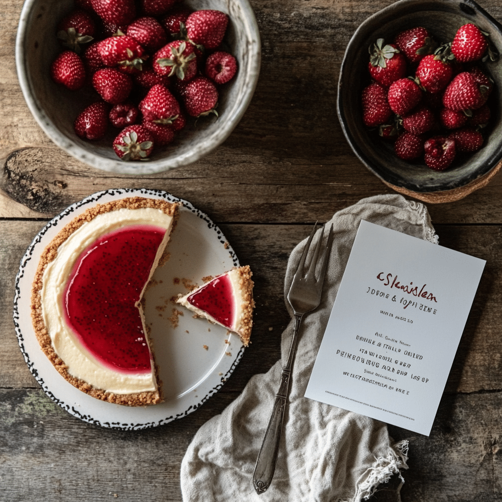 Irresistible Strawberry Cheesecake Delight: A Sweet Indulgence You'll Love 12 Strawberry Cheesecake recipe card with fresh berries
