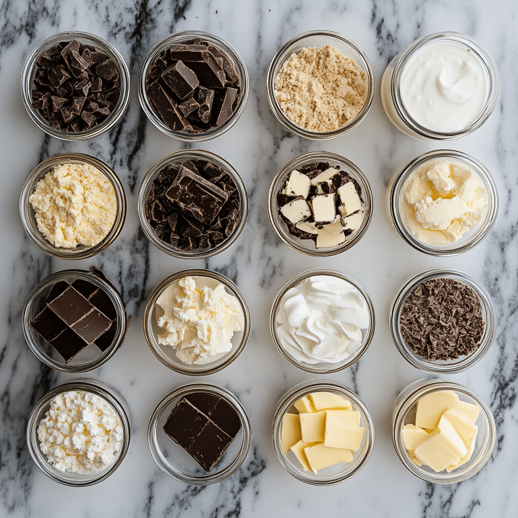 Indulge in Decadence with the Ultimate Triple Chocolate Mousse Cake 10 Ingredients for Triple Chocolate Mousse Cake on counter