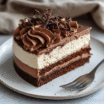 Indulge in Decadence with the Ultimate Triple Chocolate Mousse Cake 9 Slice of Triple Chocolate Mousse Cake on plate