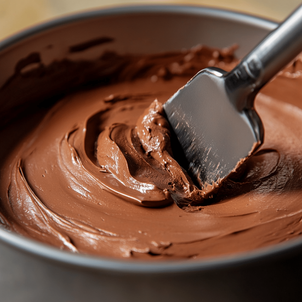 Indulge in Decadence with the Ultimate Triple Chocolate Mousse Cake 11 Pouring milk chocolate mousse onto dark mousse base