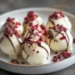 Irresistible White Chocolate Raspberry Cheesecake Balls for Your Sweet Tooth 5 Inside view of White Chocolate Raspberry Cheesecake Ball with raspberry center