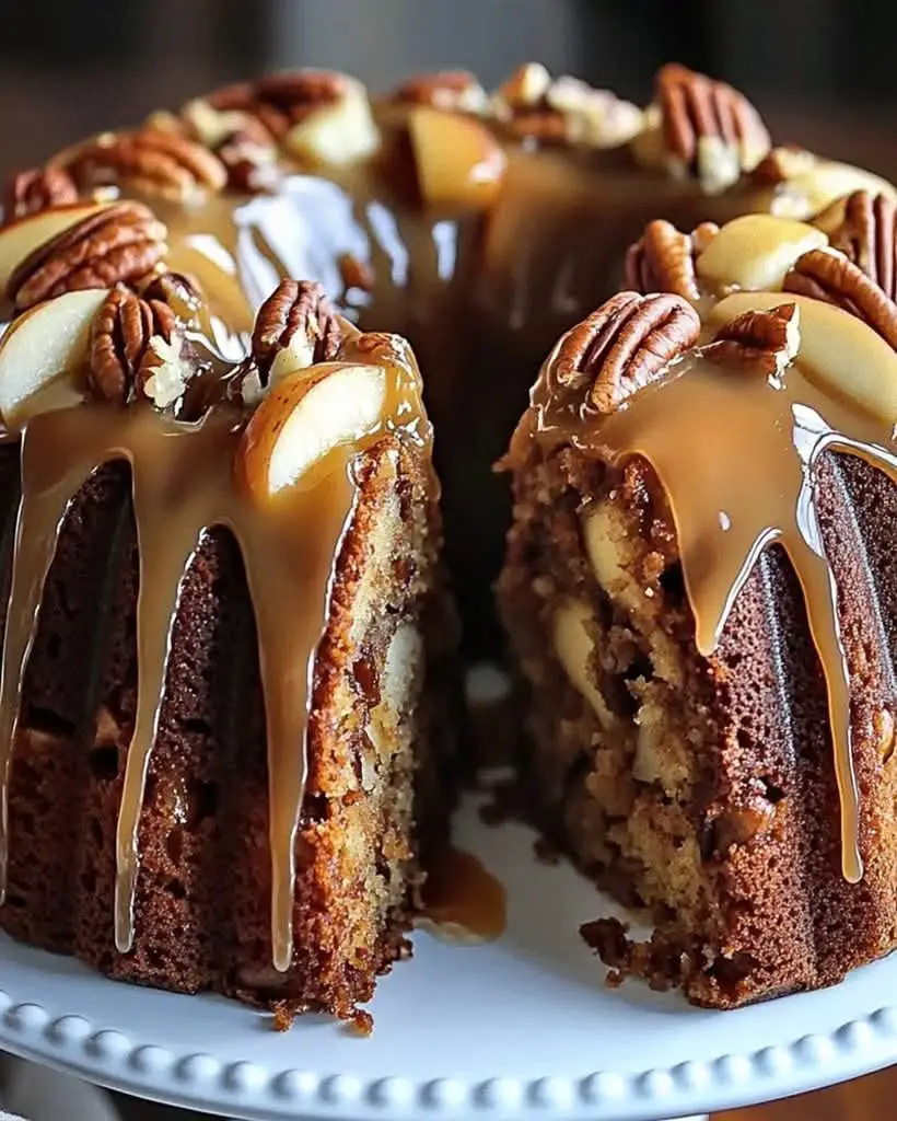 apple pecan cake caramel glaze