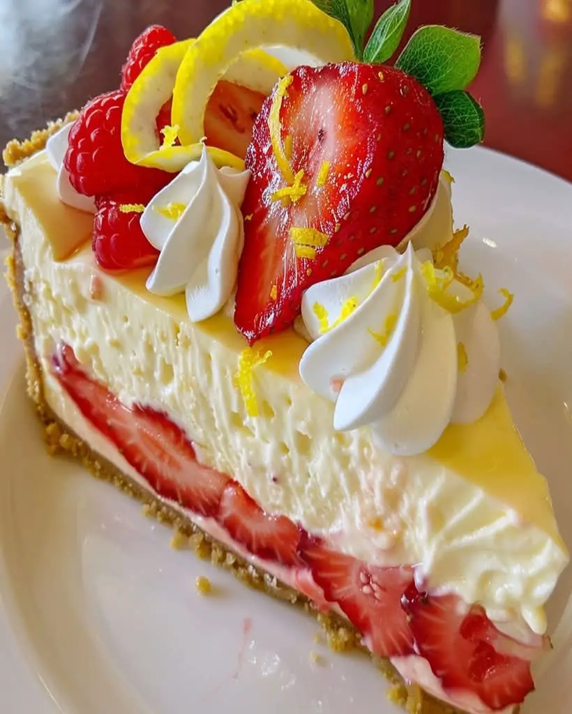 irresistible lemon strawberry cheesecake